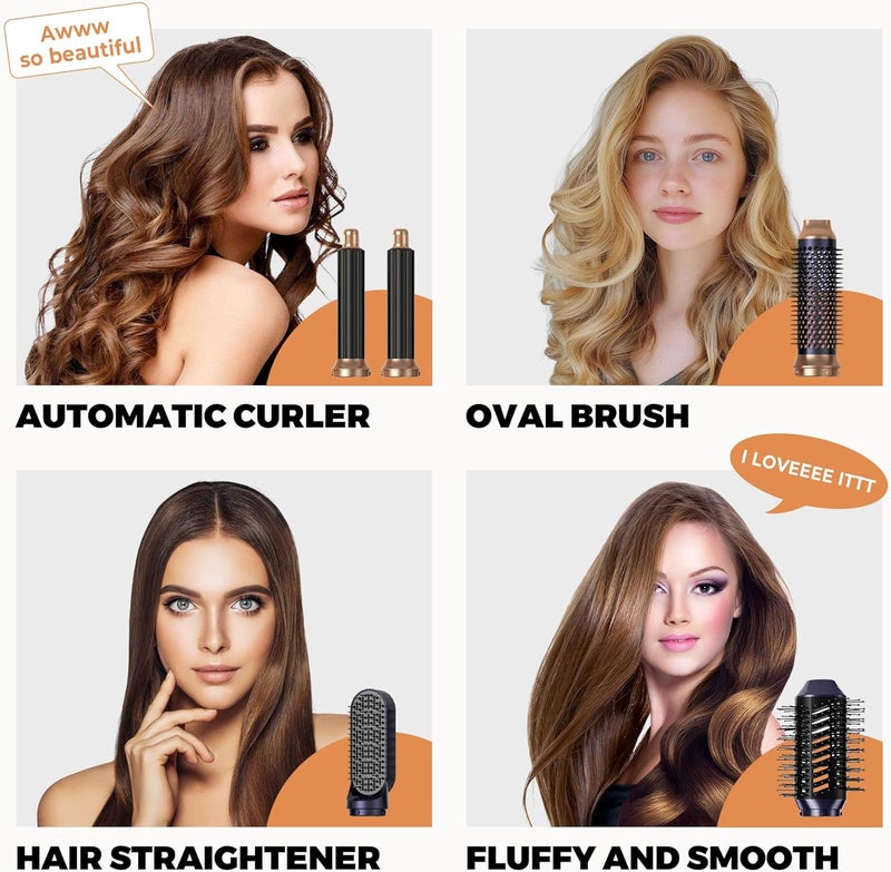 OKWRAP 6 in ONE Blow Dryer Brush, Curling Wand Hair Styling Tools Set, Ionic Hot Air Hair Dryer, Massage Oval Hair Dryer, Left&Right Hair Curlers 100-120V - Image 2